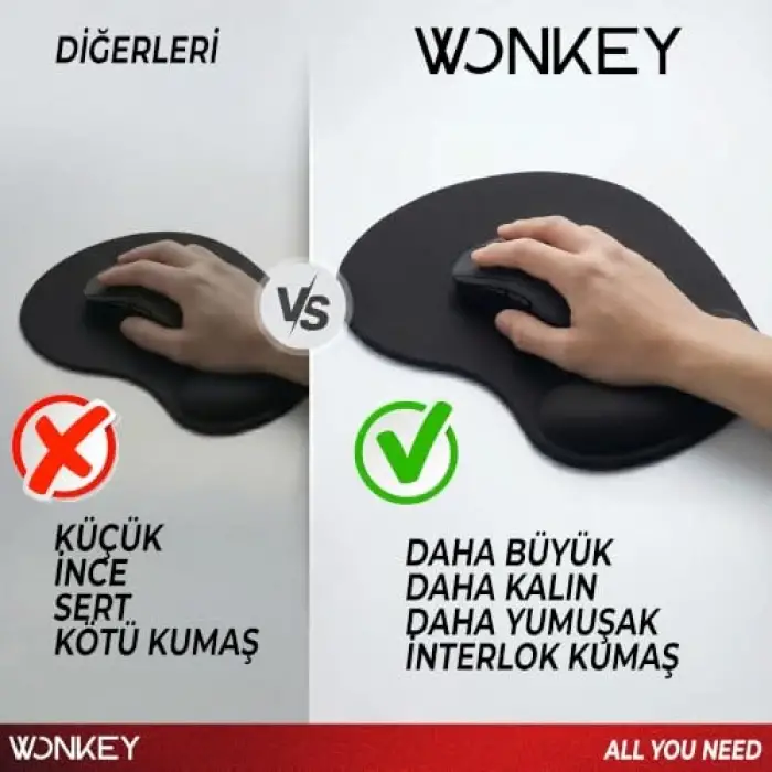 Memory Foam Bilek Destekli Mouse Pad, Kaymaz Tabanlı