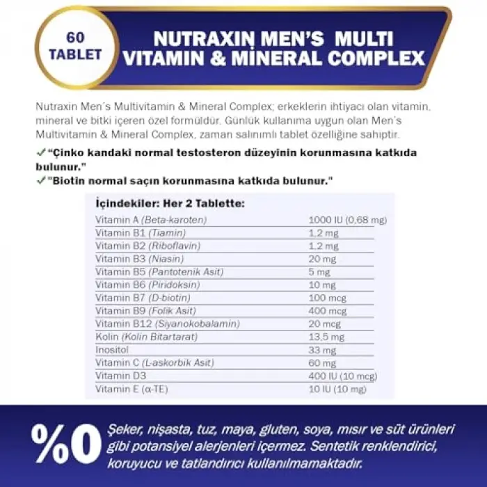 Mens Multi Vitamin Complex 60 Tablet Takviye Edici Gıda
