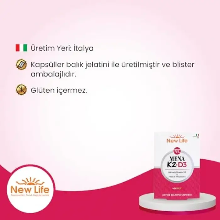 Mena K2 D3 30 Kapsül - 100mcg K2 Vitamini + 1000IU D3 Vitamini