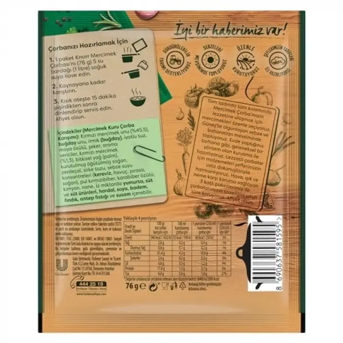 Mercimek çorbası, 76 g