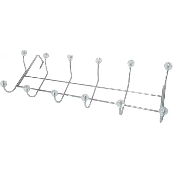 Metal Kapı Üstü Askılık, Krom Kaplama, 12 Kancalı, Gümüş Renk