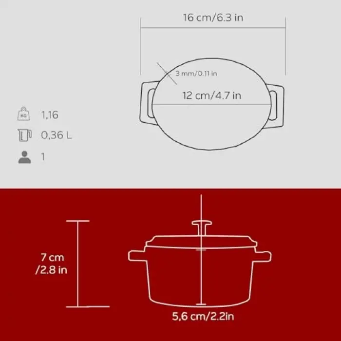 Metal Oval Mini Tencere, Kırmızı
