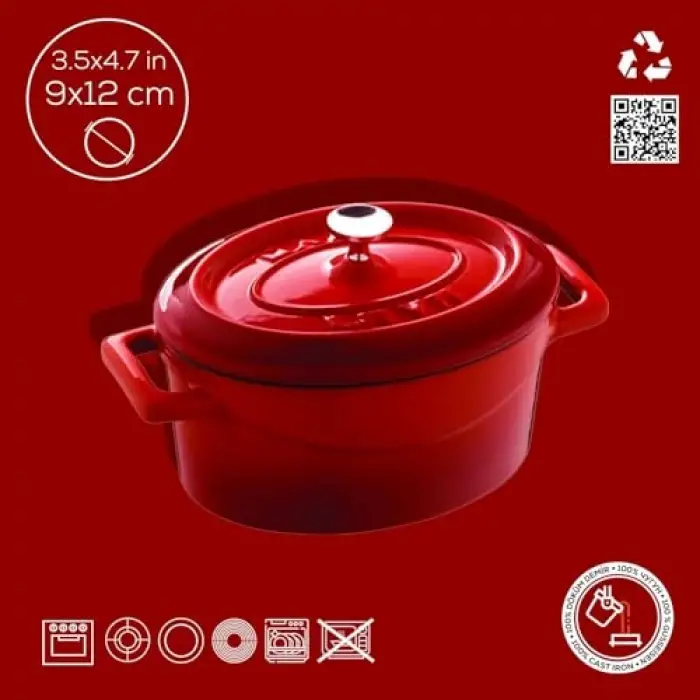 Metal Oval Mini Tencere Kırmızı