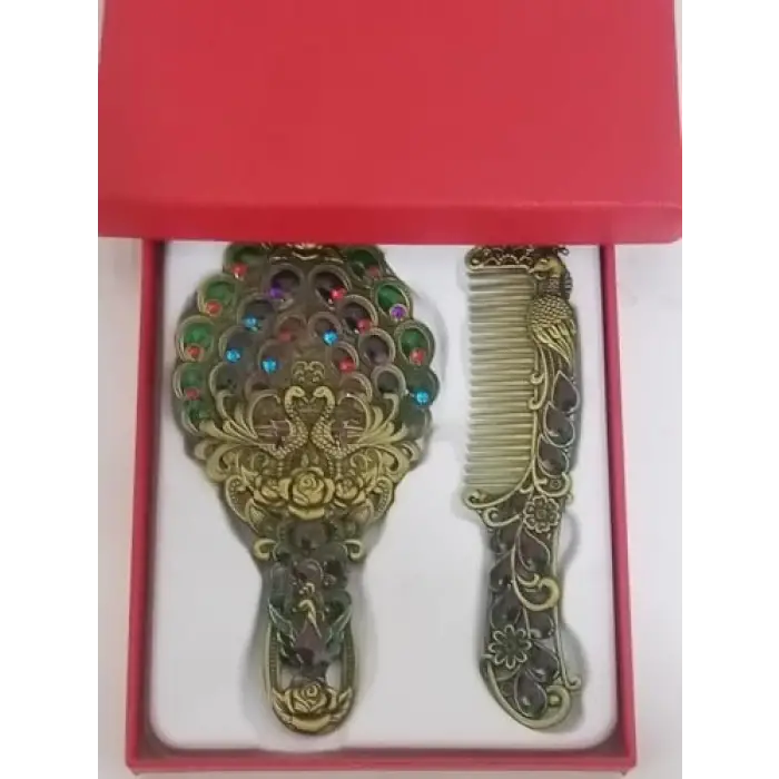 Metal Taş işlemeli Makyaj El Aynası