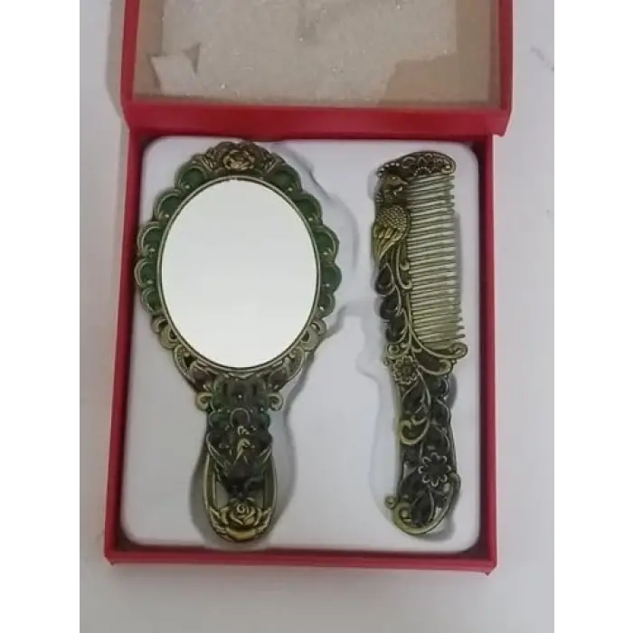 Metal Taş işlemeli Makyaj El Aynası