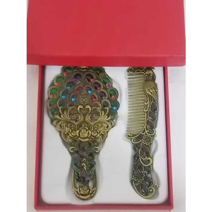 Metal Taş işlemeli Makyaj El Aynası