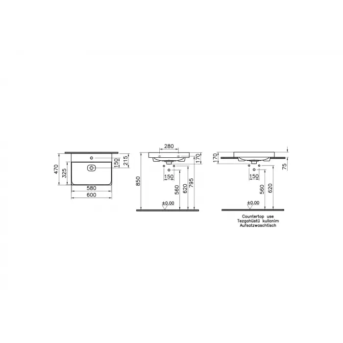 Metropole 7526B003-0973 Çanak Lavabo, 60cm, Beyaz