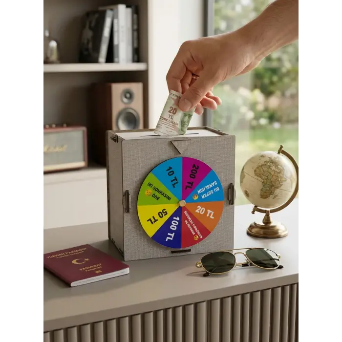 Mey İthalat® AHŞAP ÇARKIFELEK KUMBARA