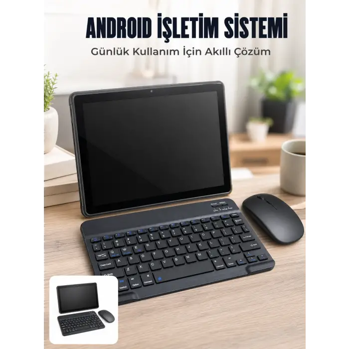 Mey İthalat® Android Tablet Bluetooth Klavye Mouse Seti SIM Kart Girişi Kablosuz Bağlantı ve Günlük Kullanıma Uygun