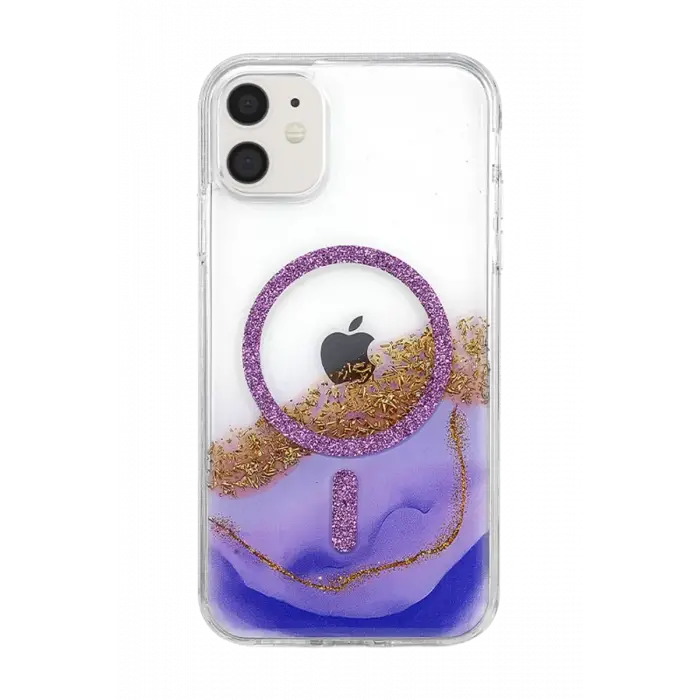Mey İthalat®   iPhone 11 Lotus Simli Magsafe Kapak - Mor
