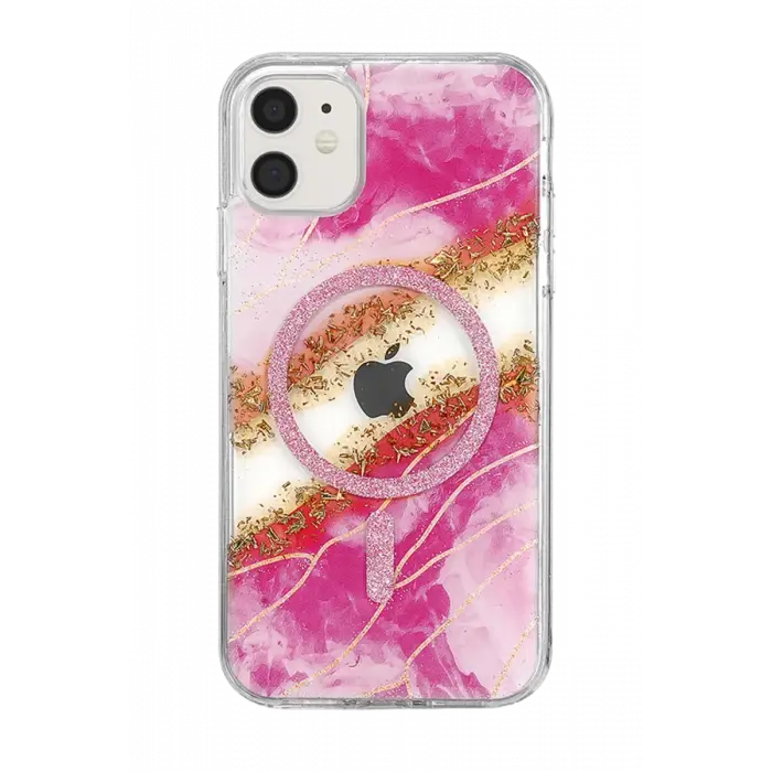 Mey İthalat®   iPhone 11 Lotus Simli Magsafe Kapak - Pembe