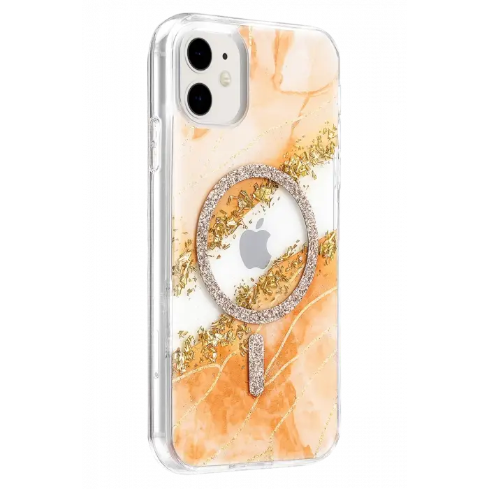 Mey İthalat®   iPhone 11 Lotus Simli Magsafe Kapak - Turuncu
