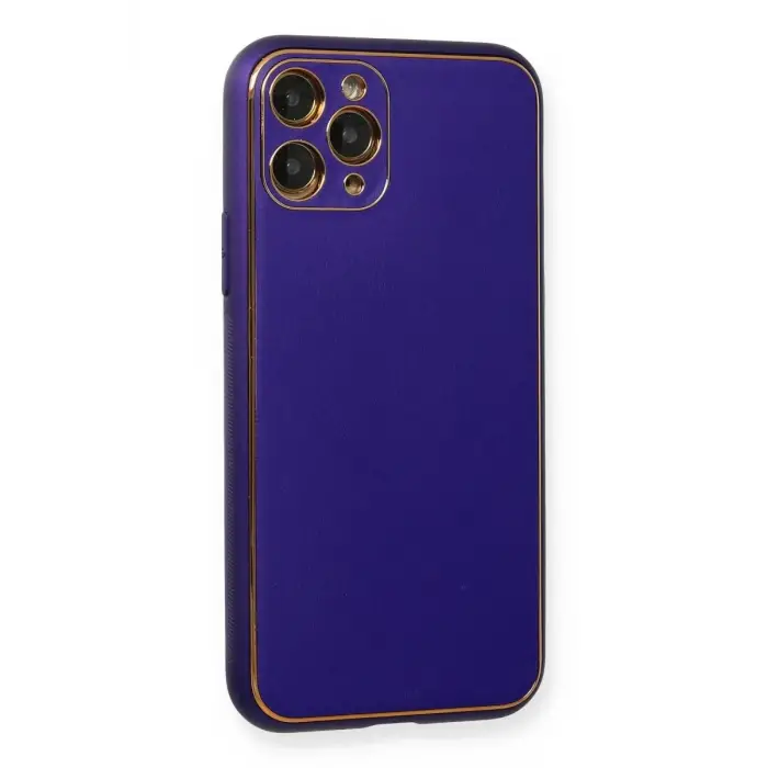 Mey İthalat®   iPhone 11 Pro Kılıf Coco Deri Silikon Kapak - Mor
