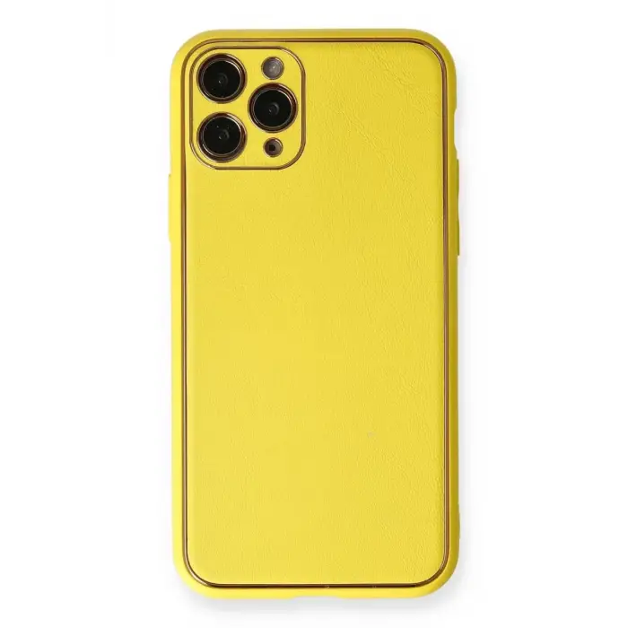 Mey İthalat®   iPhone 11 Pro Kılıf Coco Deri Silikon Kapak - Sarı