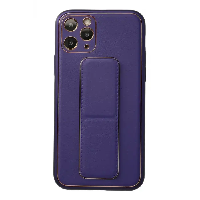 Mey İthalat®   iPhone 11 Pro Kılıf Coco Deri Standlı Kapak - Mor