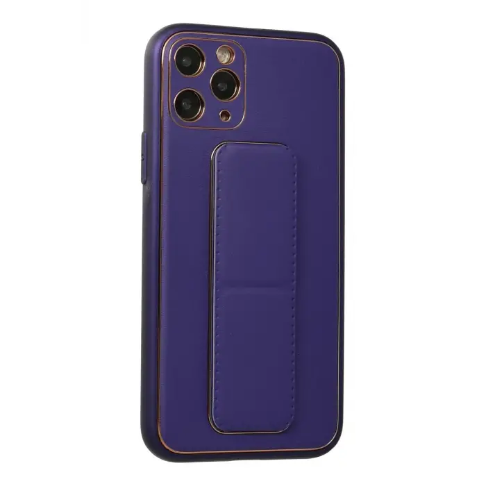 Mey İthalat®   iPhone 11 Pro Kılıf Coco Deri Standlı Kapak - Mor
