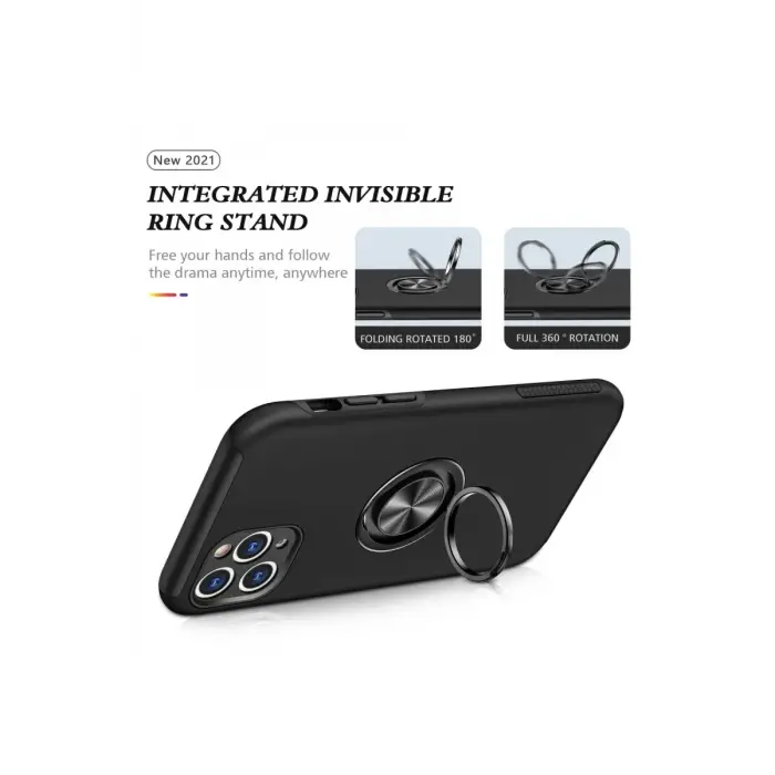 Mey İthalat®   iPhone 11 Pro Max Kılıf Elit Yüzüklü Kapak - Siyah