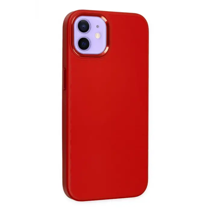 Mey İthalat®   iPhone 12 Kılıf Asya Deri Silikon - Kırmızı