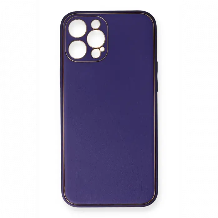 Mey İthalat®  iPhone 12 Pro Kılıf Coco Deri Silikon Kapak - Mor