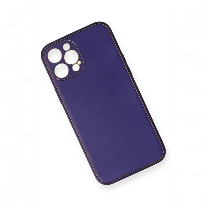 Mey İthalat®  iPhone 12 Pro Kılıf Coco Deri Silikon Kapak - Mor