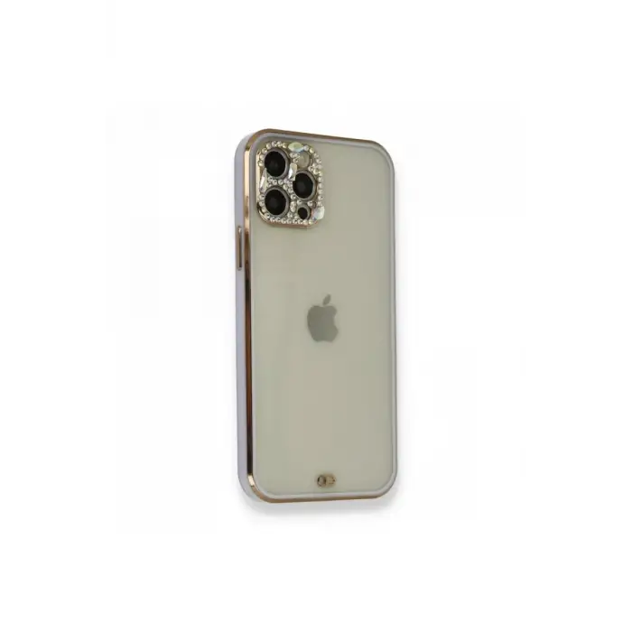 Mey İthalat®   iPhone 12 Pro Kılıf Liva Taşlı Silikon - Mor