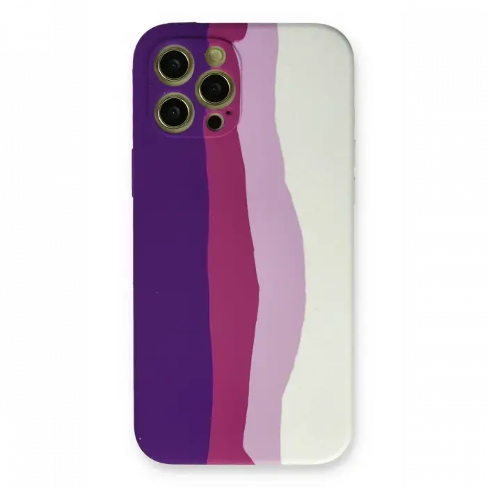Mey İthalat®  iPhone 12 Pro Max Kılıf Ebruli Lansman Silikon - Mor-Beyaz
