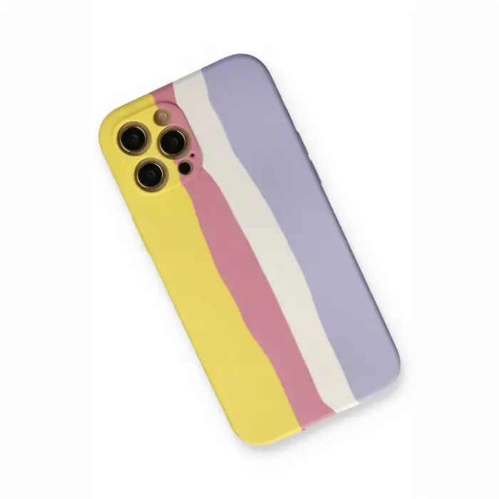 Mey İthalat®  iPhone 12 Pro Max Kılıf Ebruli Lansman Silikon - Sarı-Mavi