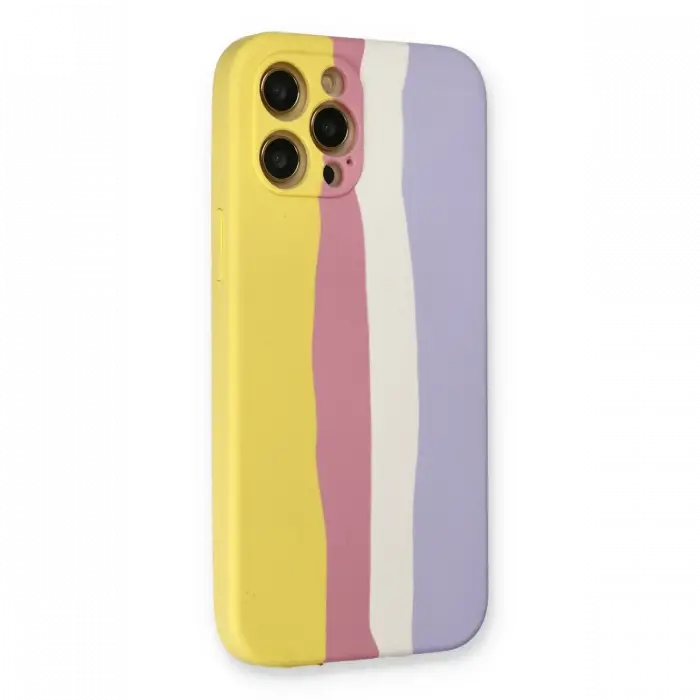 Mey İthalat®  iPhone 12 Pro Max Kılıf Ebruli Lansman Silikon - Sarı-Mavi