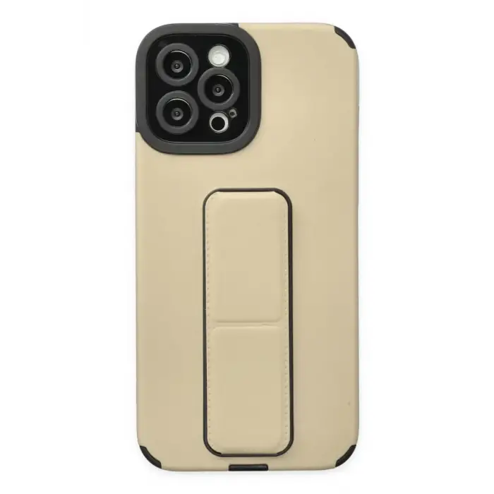 Mey İthalat®   iPhone 12 Pro Max Kılıf Mega Standlı Silikon - Gold