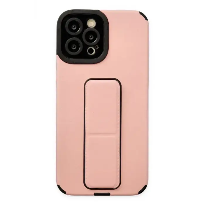 Mey İthalat®   iPhone 12 Pro Max Kılıf Mega Standlı Silikon - Pudra