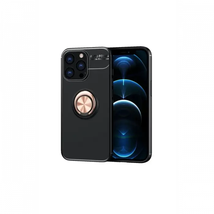 Mey İthalat®   iPhone 13 Pro Kılıf Range Yüzüklü Silikon - Siyah-Gold
