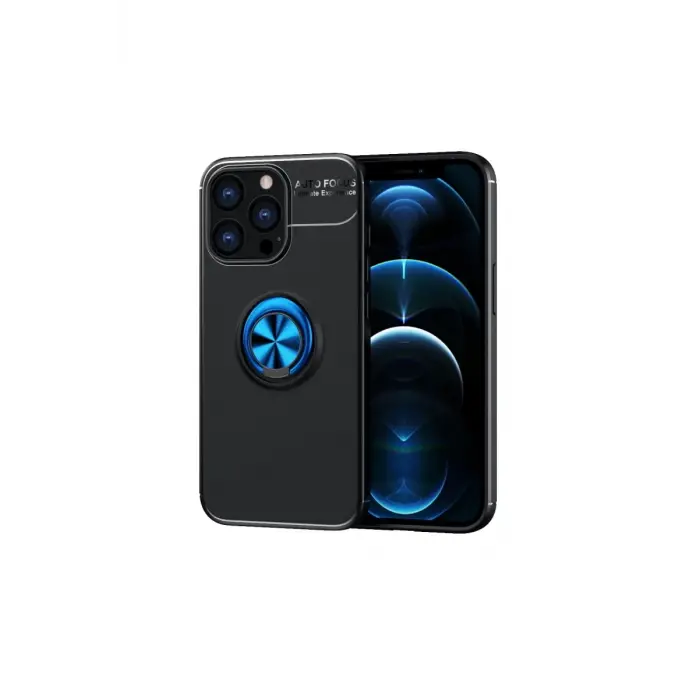 Mey İthalat®   iPhone 13 Pro Kılıf Range Yüzüklü Silikon - Siyah-Mavi