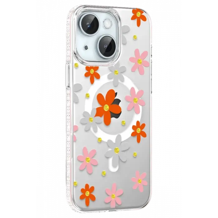 Mey İthalat®   iPhone 14 Floral Magsafe Kapak - Turuncu