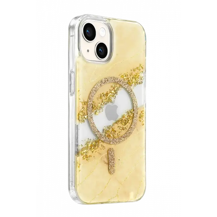 Mey İthalat®   iPhone 14 Lotus Simli Magsafe Kapak - Gümüş
