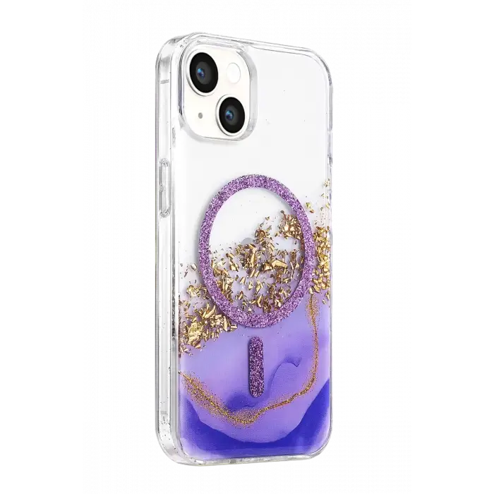 Mey İthalat®   iPhone 14 Lotus Simli Magsafe Kapak - Mor