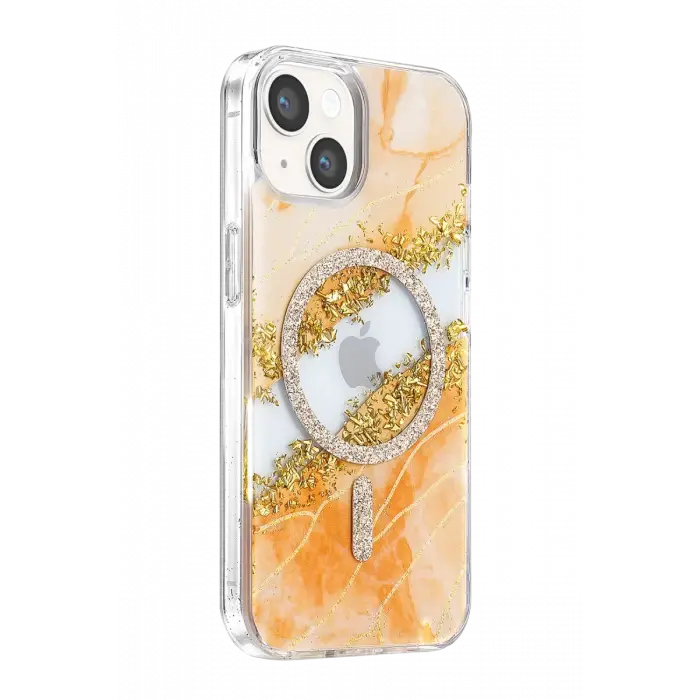 Mey İthalat®   iPhone 14 Lotus Simli Magsafe Kapak - Turuncu