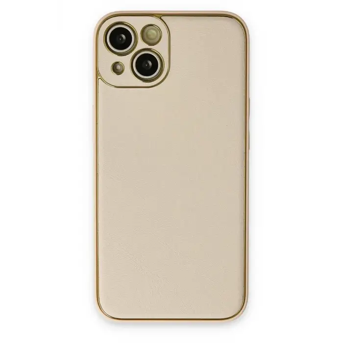 Mey İthalat®   iPhone 14 Plus Kılıf Coco Deri Silikon Kapak - Gold