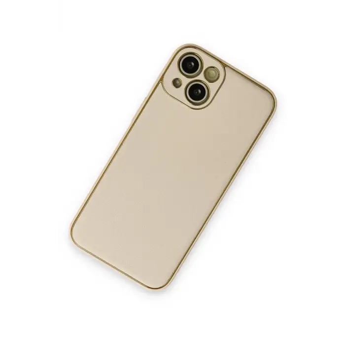 Mey İthalat®   iPhone 14 Plus Kılıf Coco Deri Silikon Kapak - Gold
