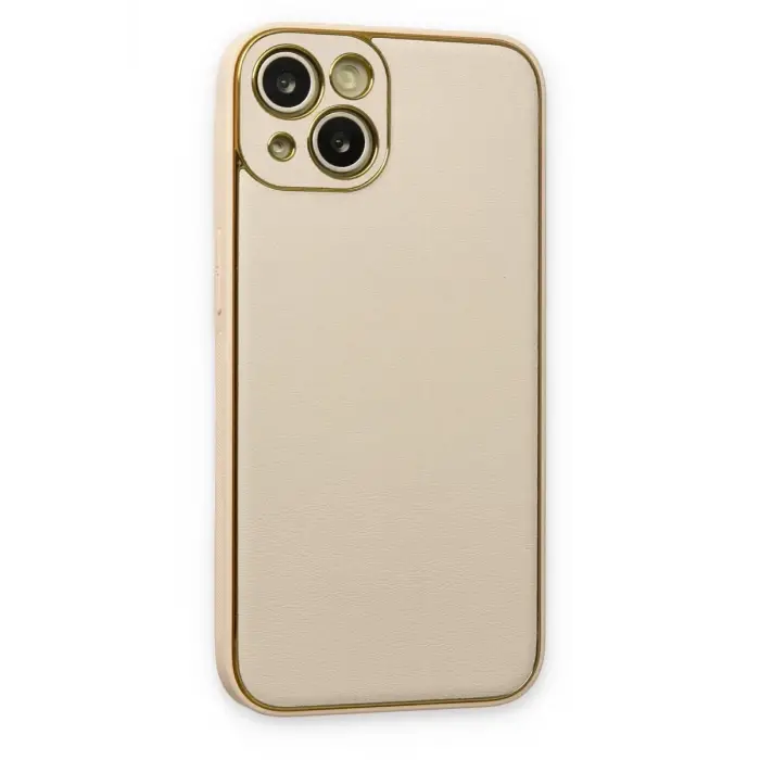 Mey İthalat®   iPhone 14 Plus Kılıf Coco Deri Silikon Kapak - Gold