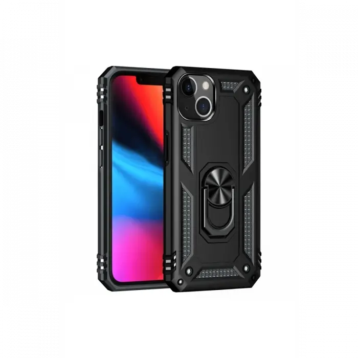 Mey İthalat®   iPhone 14 Plus Kılıf Sofya Yüzüklü Silikon Kapak - Siyah