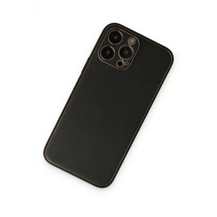 Mey İthalat®   iPhone 14 Pro Kılıf Coco Deri Silikon Kapak - Siyah