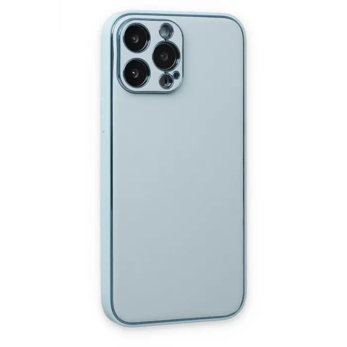 Mey İthalat®   iPhone 14 Pro Kılıf Coco Deri Silikon Kapak - Sky Blue