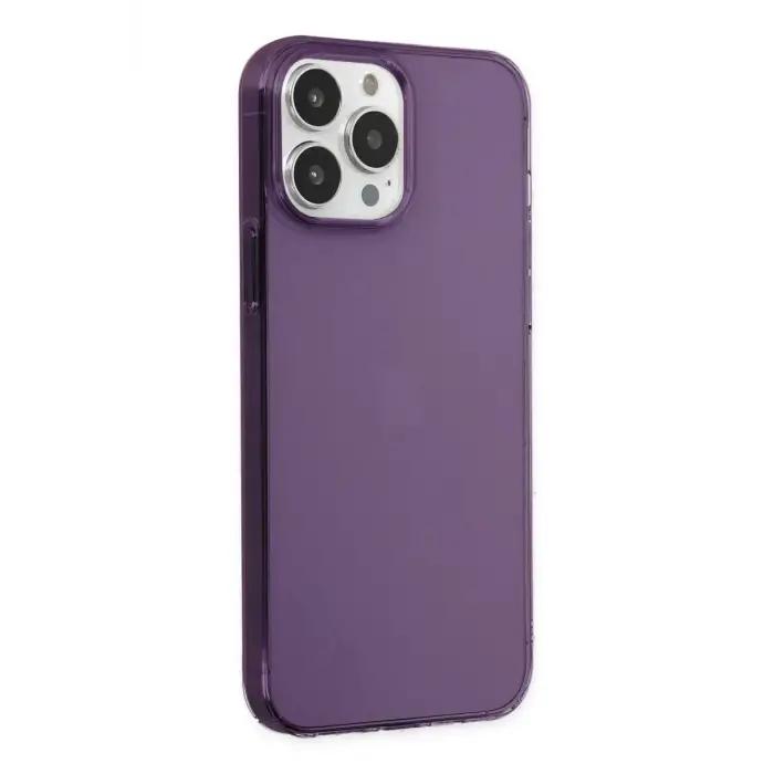 Mey İthalat®   iPhone 14 Pro Max Kılıf Pc Sert Şeffaf Kapak - Mor