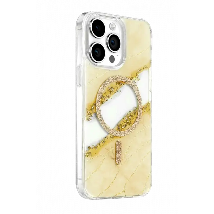 Mey İthalat®   iPhone 14 Pro Max Lotus Simli Magsafe Kapak - Gümüş