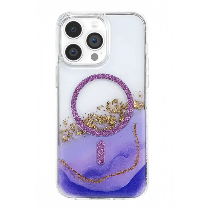 Mey İthalat®   iPhone 14 Pro Max Lotus Simli Magsafe Kapak - Mor