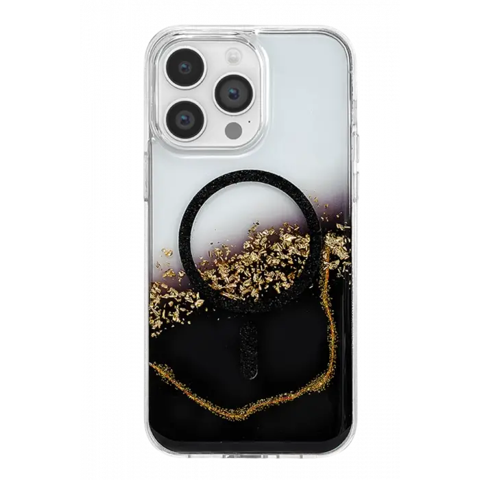 Mey İthalat®   iPhone 14 Pro Max Lotus Simli Magsafe Kapak - Siyah