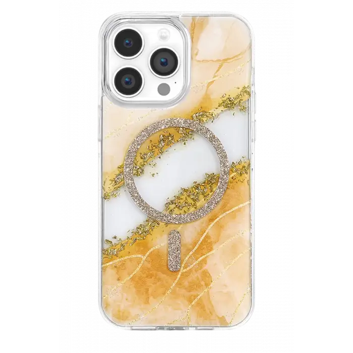 Mey İthalat®   iPhone 14 Pro Max Lotus Simli Magsafe Kapak - Turuncu