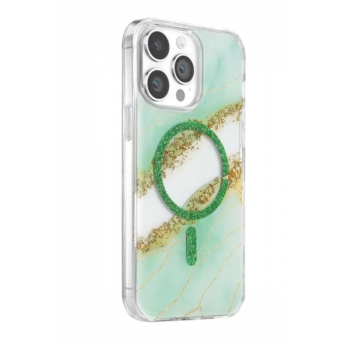 Mey İthalat®   iPhone 14 Pro Max Lotus Simli Magsafe Kapak - Yeşil