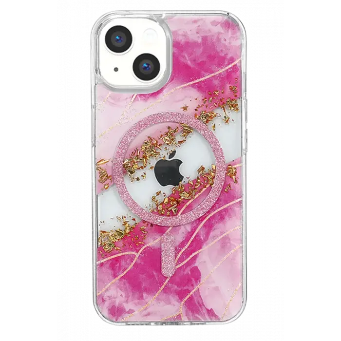 Mey İthalat®   iPhone 15 Lotus Simli Magsafe Kapak - Pembe
