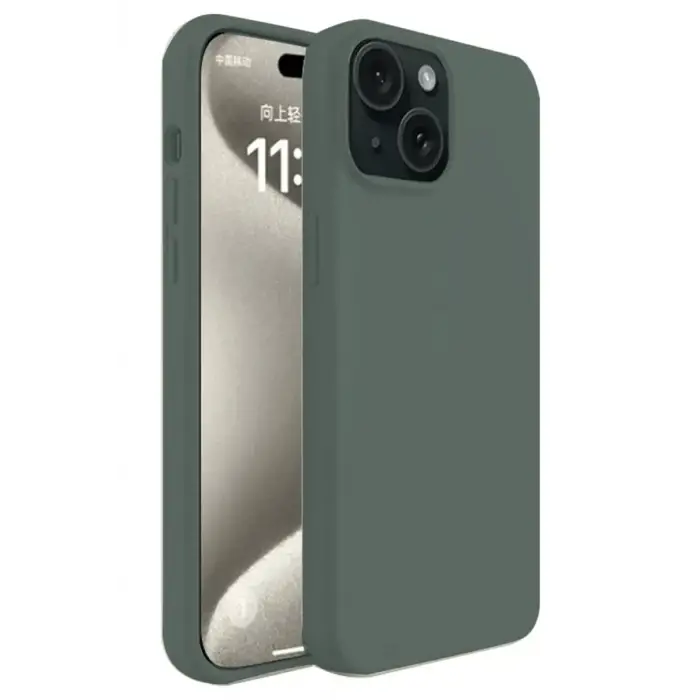 Mey İthalat®   iPhone 15 Plus Kılıf First Silikon - Koyu Yeşil